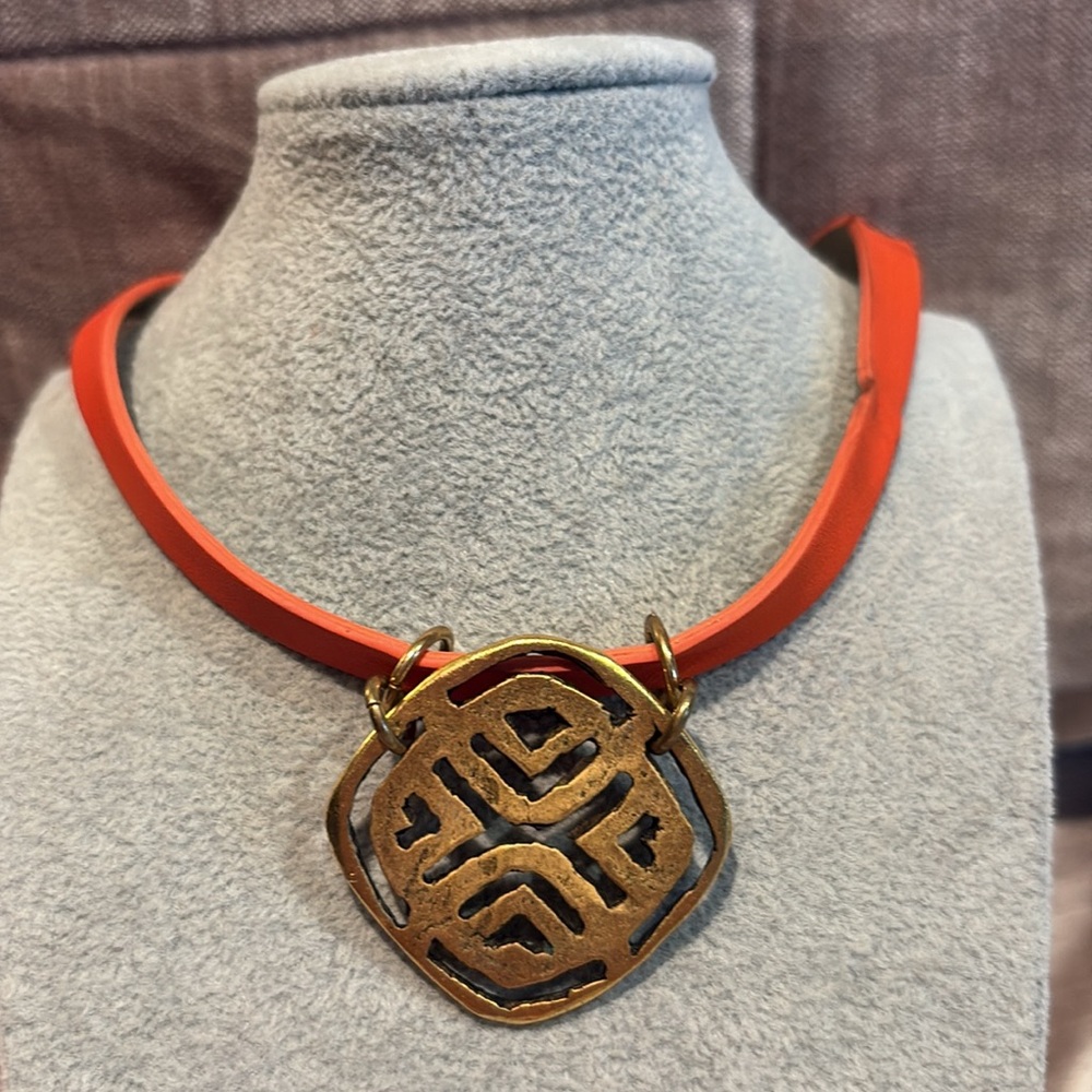 Orange & Goldtone Abstract Choker Necklace